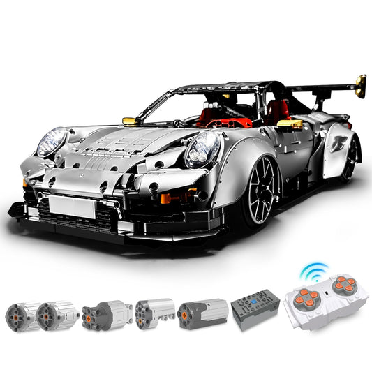 1:8 Sliver Porsche GT2 RS with Electric Suspension Lifting, Electric Doors Remote Control Model (3389 Pcs)