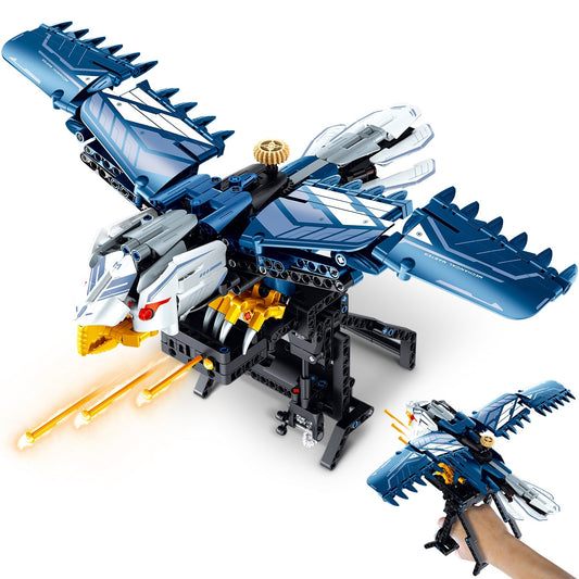 Blue Eagle Hand-held Launch Toy Building Set with Movable Wings, 630Pcs