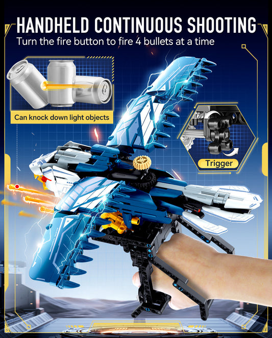 Blue Eagle Hand-held Launch Toy Building Set with Movable Wings, 630Pcs