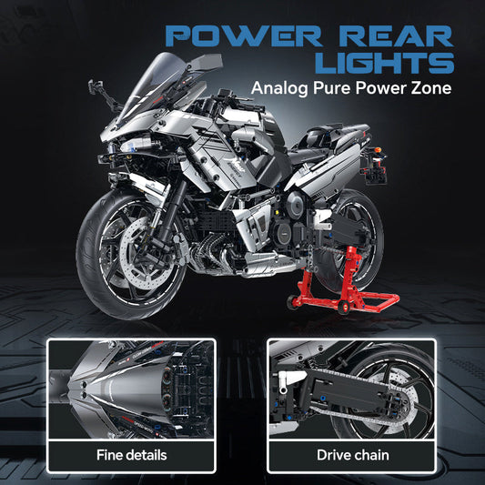 1:5 Kawasaki R7 Motorcycle Buiding Kit with Front and Rear Lights, Exclusive display stand, Adult Collectible Models (2156 Pcs)