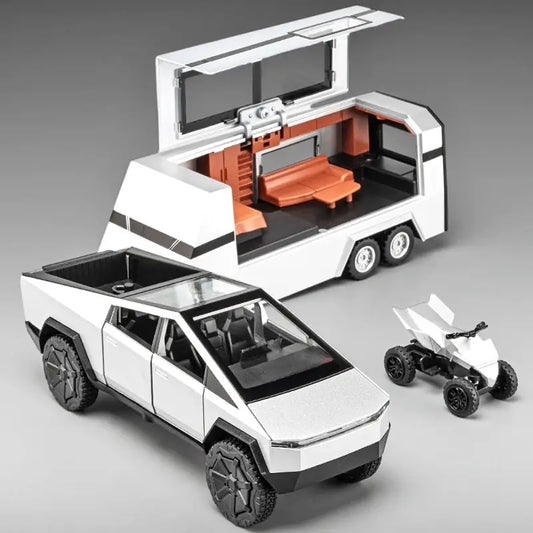 1:32 Toy Trucks for Boys Cybertruck Model Silver Pickup Truck Diecast Metal Toy Cars with Sound and Light